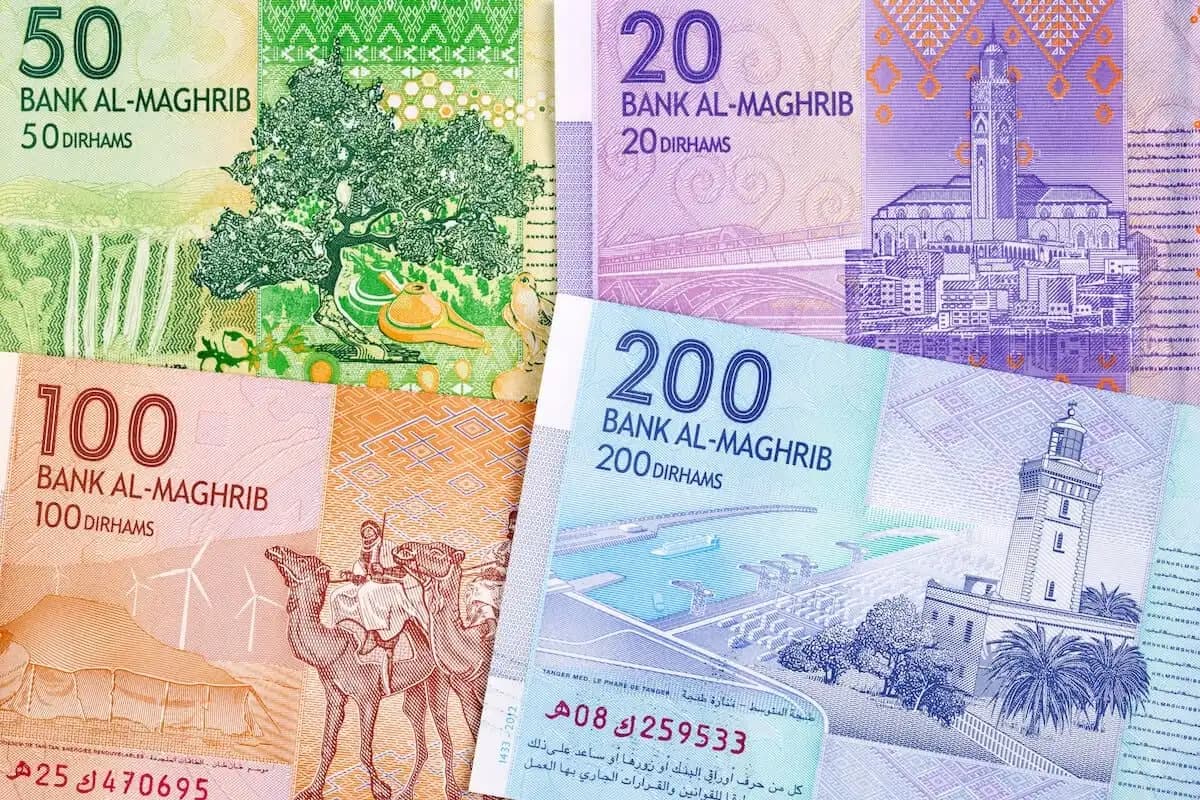 Moroccan Dirham banknotes and coins